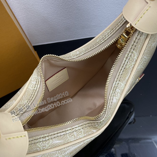 Lv路易威登2023專櫃新款Loop法棍包 LV提花帆布半月包單肩斜挎女包 M22928 ydh5118